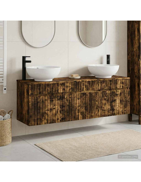 Set di Armadi da Bagno 3 pz Rovere Fumo 49 x 44,5 x 66,5 cm