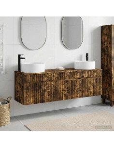 Set di Armadi da Bagno 3 pz Rovere Fumo 49 x 44,5 x 65,5 cm