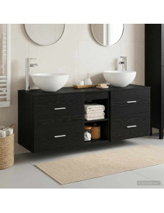Set di Armadi da Bagno 3 pz Rovere Nero 49,5 x 35 x 63 cm