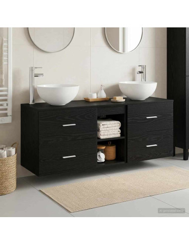 Set di Armadi da Bagno 3 pz Rovere Nero 49,5 x 35 x 63 cm