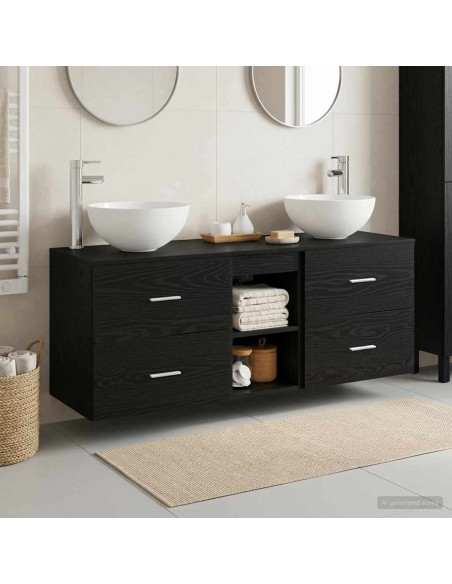 Set di Armadi da Bagno 3 pz Rovere Nero 49,5 x 35 x 63 cm