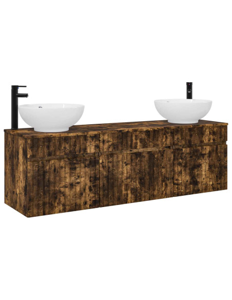 Set di Armadi da Bagno 3 pz Rovere Fumo 49 x 44,5 x 66,5 cm