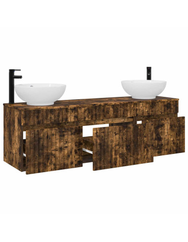 Set di Armadi da Bagno 3 pz Rovere Fumo 49 x 44,5 x 66,5 cm
