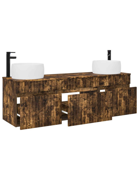 Set di Armadi da Bagno 3 pz Rovere Fumo 49 x 44,5 x 66 cm