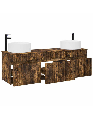 Set di Armadi da Bagno 3 pz Rovere Fumo 49 x 44,5 x 65,5 cm