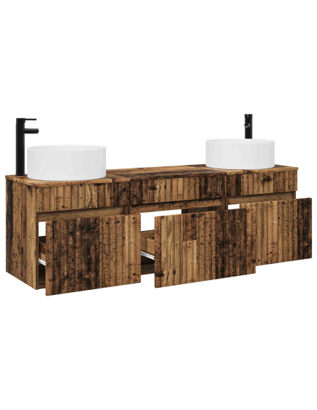 Set di Armadi da Bagno 3 pz Legno antico 49 x 44,5 x 65,5 cm