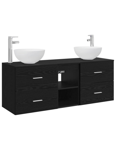 Set di Armadi da Bagno 3 pz Rovere Nero 49,5 x 35 x 63 cm
