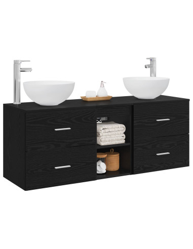 Set di Armadi da Bagno 3 pz Rovere Nero 49,5 x 35 x 63 cm