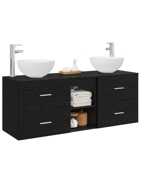 Set di Armadi da Bagno 3 pz Rovere Nero 49,5 x 35 x 63 cm