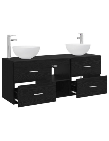 Set di Armadi da Bagno 3 pz Rovere Nero 49,5 x 35 x 63 cm