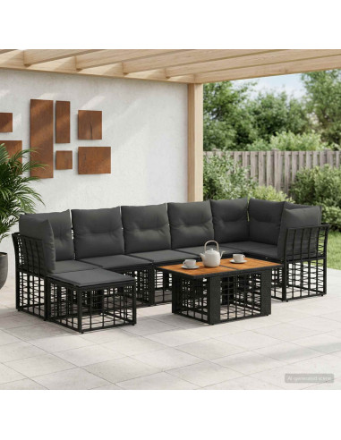 Set Divano da Giardino 8 pz Nero e Grigio scuro polyrattan