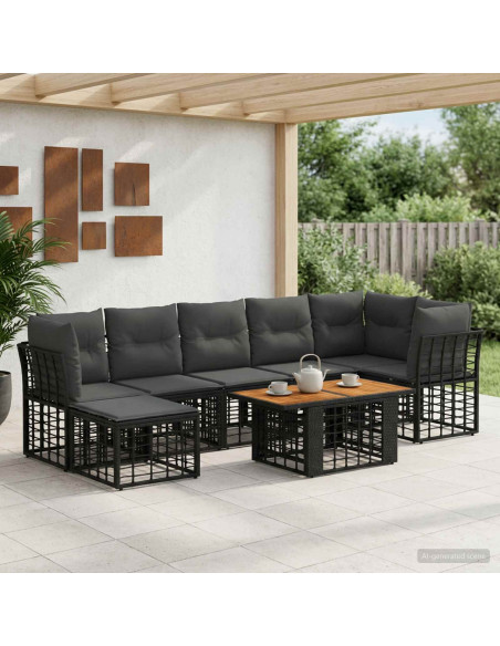 Set Divano da Giardino 8 pz Nero e Grigio scuro polyrattan