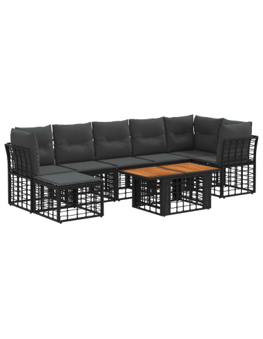 Set Divano da Giardino 8 pz Nero e Grigio scuro polyrattan