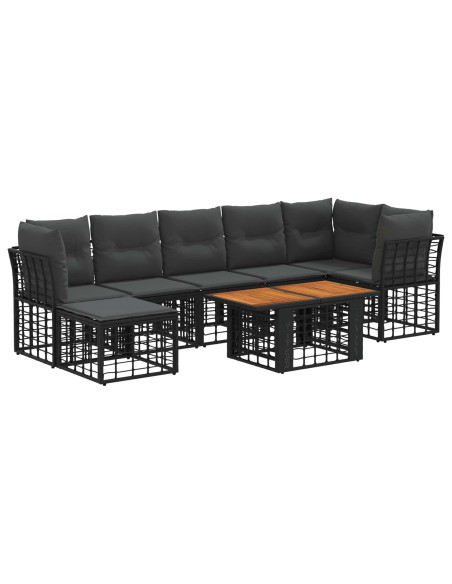 Set Divano da Giardino 8 pz Nero e Grigio scuro polyrattan