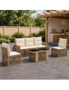 Set Divano da Giardino 6 pz Beige e Bianco Crema polyrattan