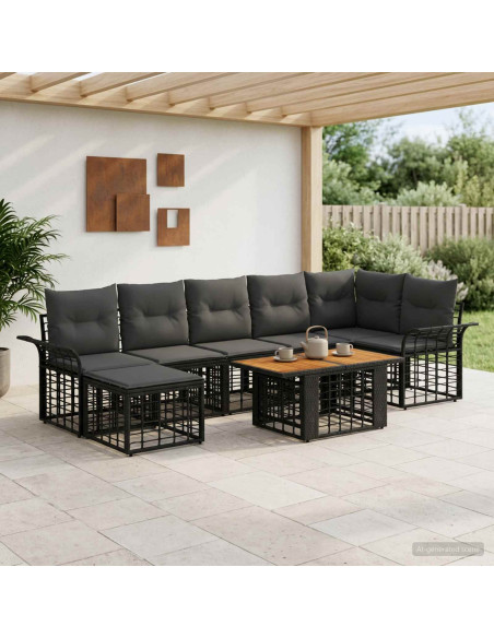 Set Divano da Giardino 8 pz Nero e Grigio scuro polyrattan