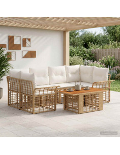 Set Divano da Giardino 7 pz Naturale e Bianco Crema polyrattan