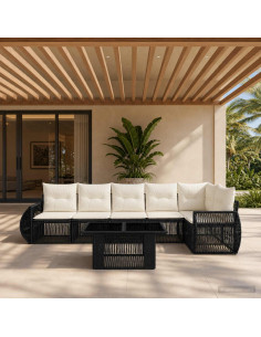 Set Divano da Giardino 7 pz Nero e Bianco Crema polyrattan