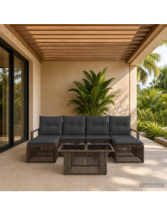 Set Divano da Giardino 7 pz Grigio e Grigio Scuro polyrattan