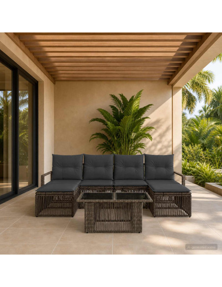 Set Divano da Giardino 7 pz Grigio e Grigio Scuro polyrattan