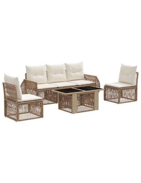 Set Divano da Giardino 6 pz Beige e Bianco Crema polyrattan