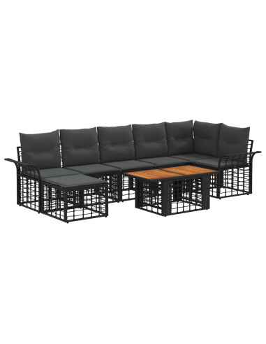 Set Divano da Giardino 8 pz Nero e Grigio scuro polyrattan