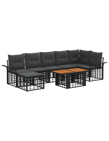 Set Divano da Giardino 8 pz Nero e Grigio scuro polyrattan