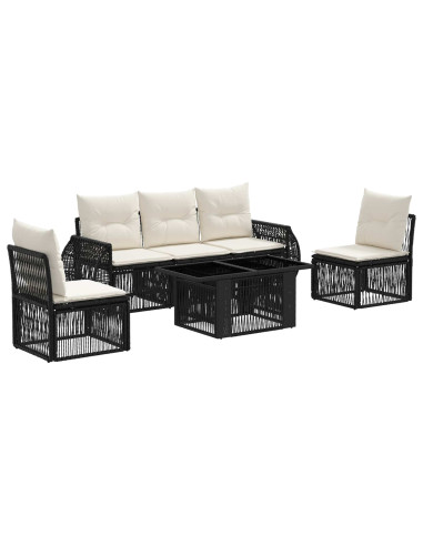 Set Divano da Giardino 6 pz Nero e Bianco Crema polyrattan