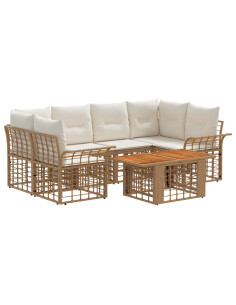 Set Divano da Giardino 7 pz Naturale e Bianco Crema polyrattan 2