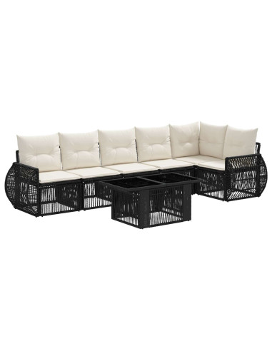 Set Divano da Giardino 7 pz Nero e Bianco Crema polyrattan