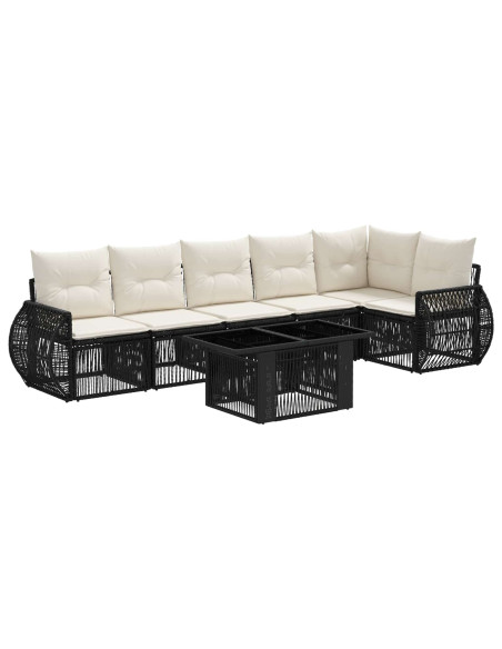Set Divano da Giardino 7 pz Nero e Bianco Crema polyrattan