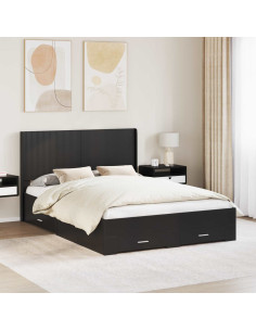 Struttura del letto con stoccaggio e testata Nero 135 x 190 cm