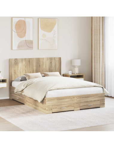 Struttura del letto con stoccaggio e testata Rovere Sonoma