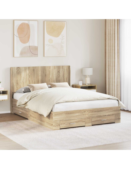 Struttura del letto con stoccaggio e testata Rovere Sonoma