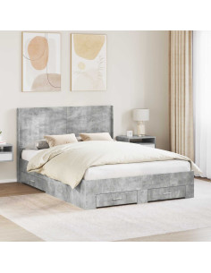 Struttura del letto con stoccaggio e testata Grigio Cemento