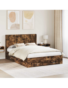 Struttura del letto con stoccaggio e testata Rovere Fumo