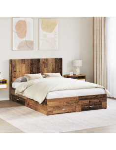 Struttura del letto con stoccaggio e testata Legno antico