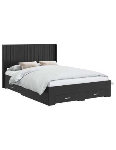 Struttura del letto con stoccaggio e testata Nero 135 x 190 cm