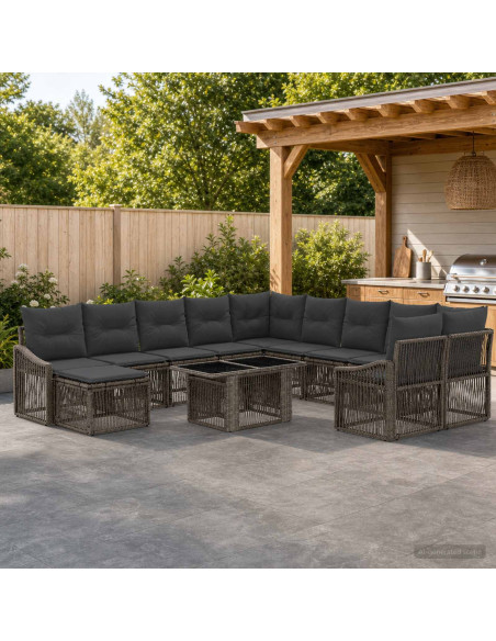Set Divano da Giardino 12 pz Grigio e Grigio Scuro polyrattan