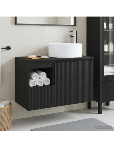 Set di mobili per il bagno 2 pz Nero Legno ingegnerizzato