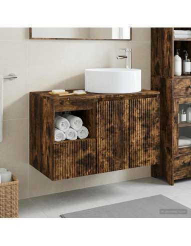 Set di mobili per il bagno 2 pz Rovere Fumo