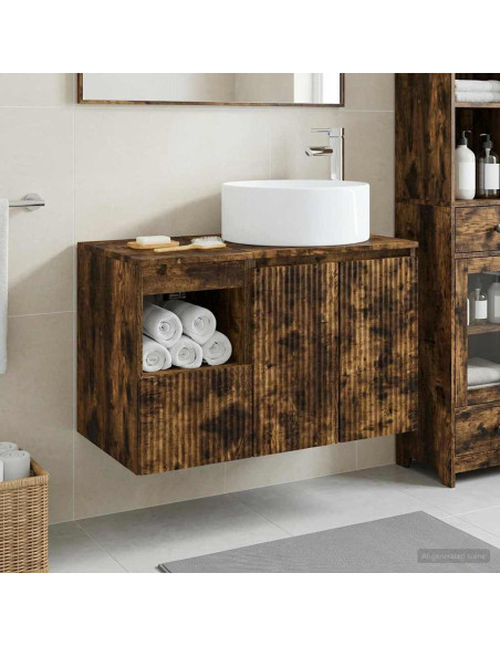 Set di mobili per il bagno 2 pz Rovere Fumo
