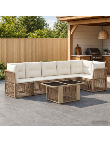 Set Divano da Giardino 7 pz Beige polyrattan