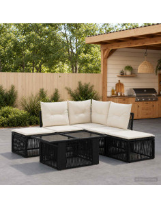 Set Divano da Giardino 6 pz Nero polyrattan