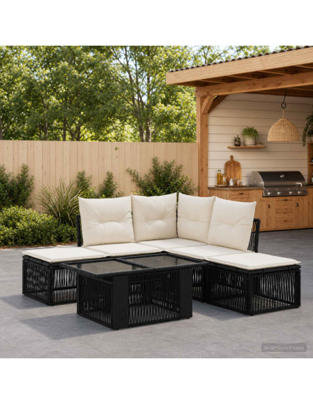 Set Divano da Giardino 6 pz Nero polyrattan