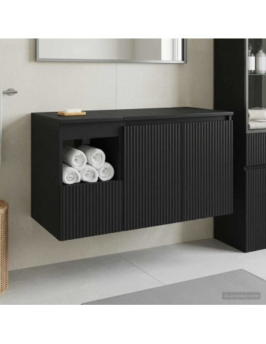 Set di mobili per il bagno 2 pz Nero Legno ingegnerizzato
