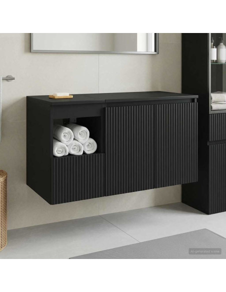 Set di mobili per il bagno 2 pz Nero Legno ingegnerizzato