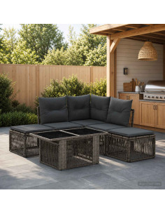 Set Divano da Giardino 6 pz Grigio polyrattan