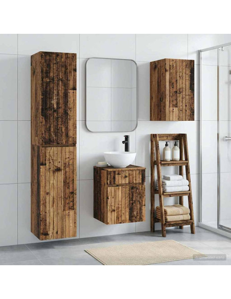 Set di mobili per il bagno 3 pz Legno antico 33 x 34,5 x 160 cm