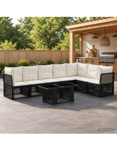 Set Divano da Giardino 8 pz Nero polyrattan